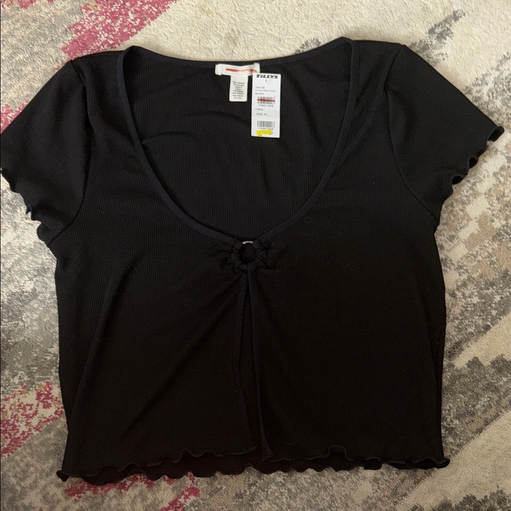 Tilly's Black Crop Top with Ring Accent